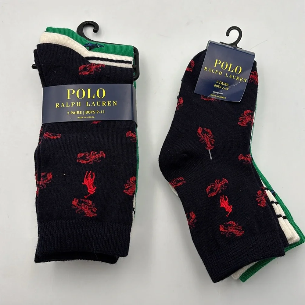 Polo Ralph Lauren Boys Sea Critter Crew Socks 3 Pack Set 9-11